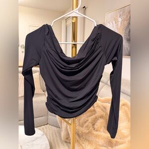 Off the Shoulder Black Drape Neck Top